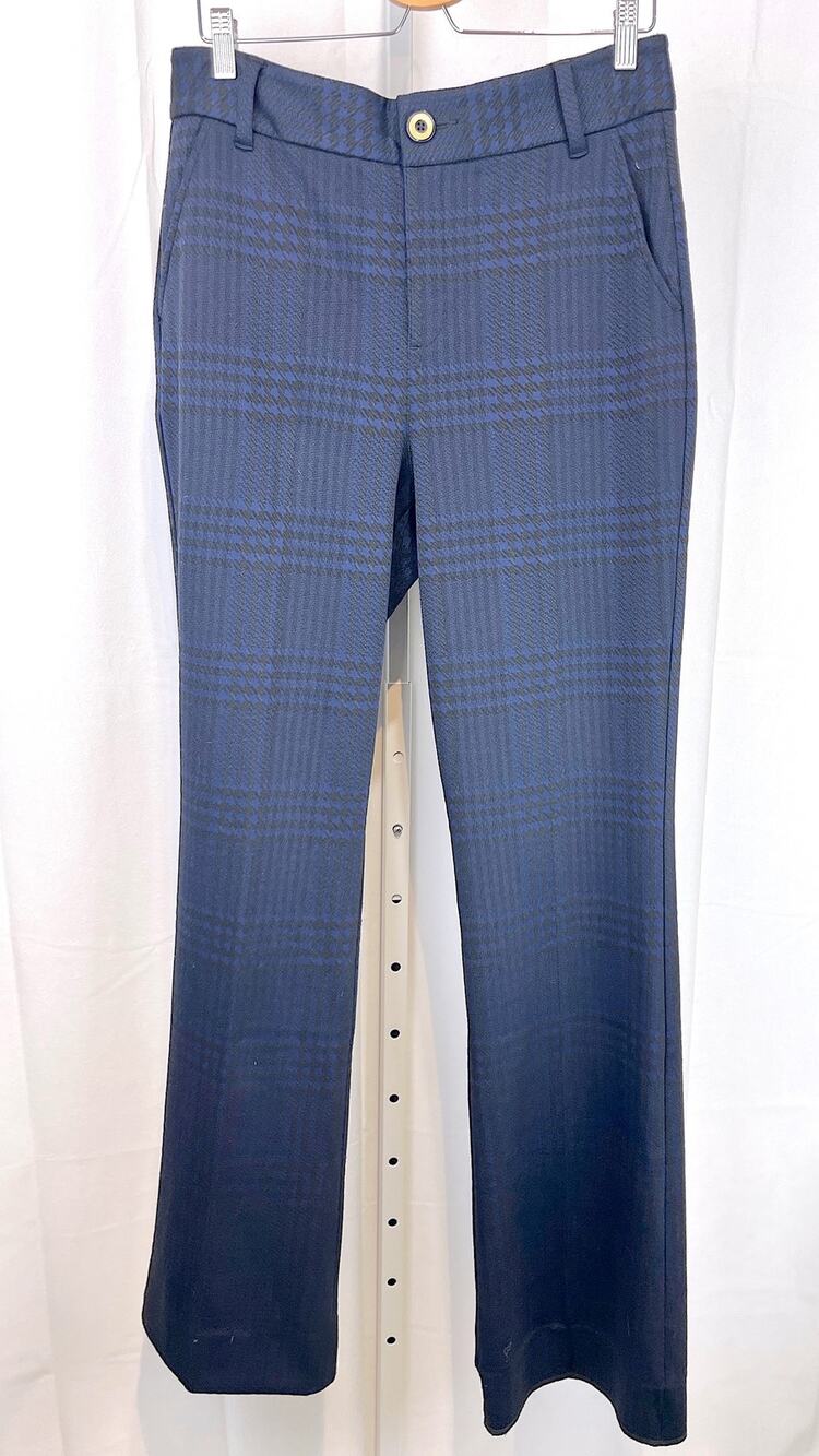 CABI Checkout Trouser Pants Flat Front Stretch Houndstooth Blue Black 10 Long